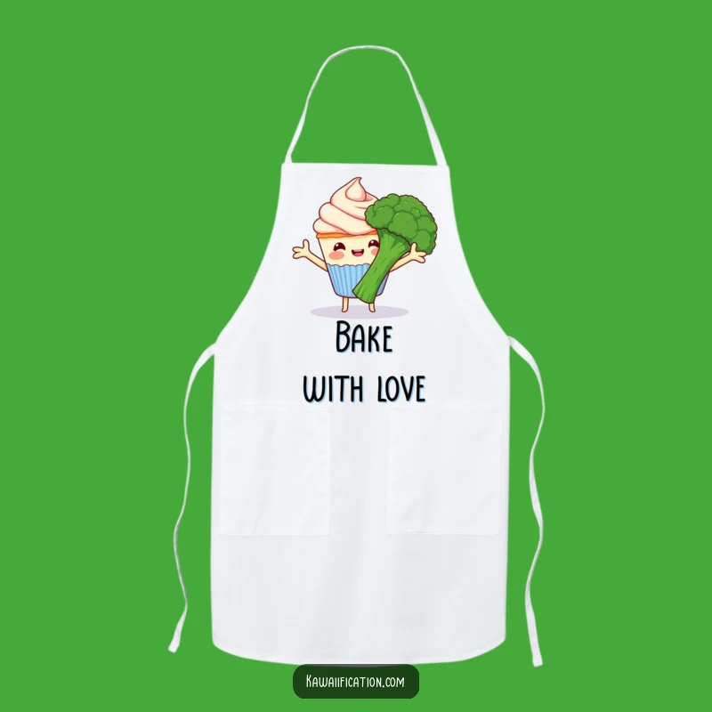 Funny Cupcake Hugs Broccoli Apron - Kitchen Sweetness Cartoon Gift!