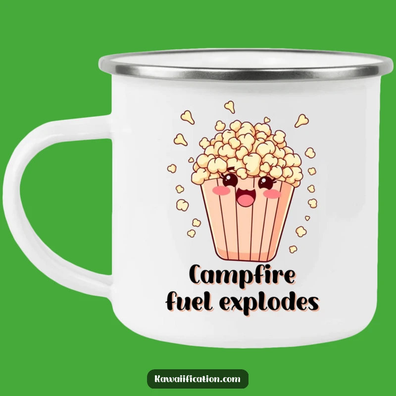Funny Popcorn Burst Camping Mug: Energetic Humor for Outdoor Movie Nights