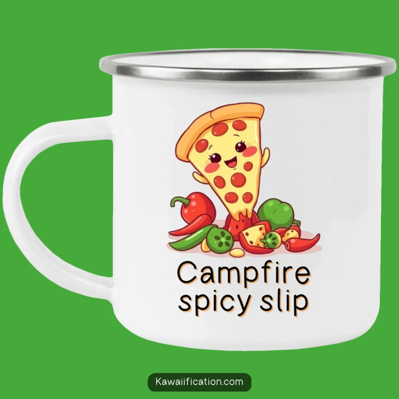 Funny Pizza Slip Camping Mug: Giggling Slice Outdoors, Adventure Foodie Mug