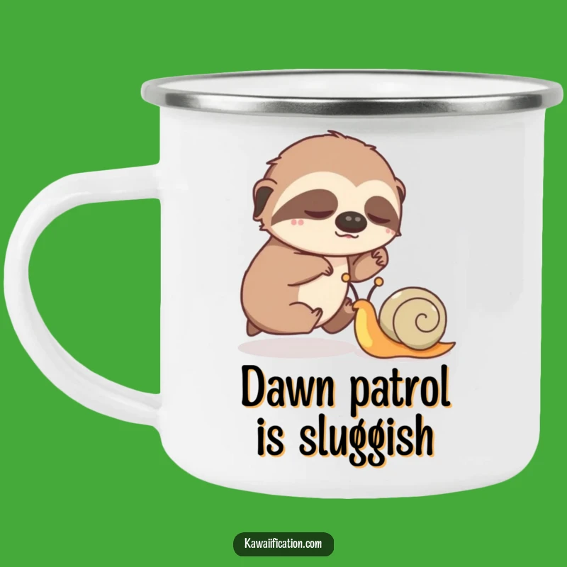Funny Sloth vs. Snail Race Camping Mug: Rugged Humor for Outdoor Adventures