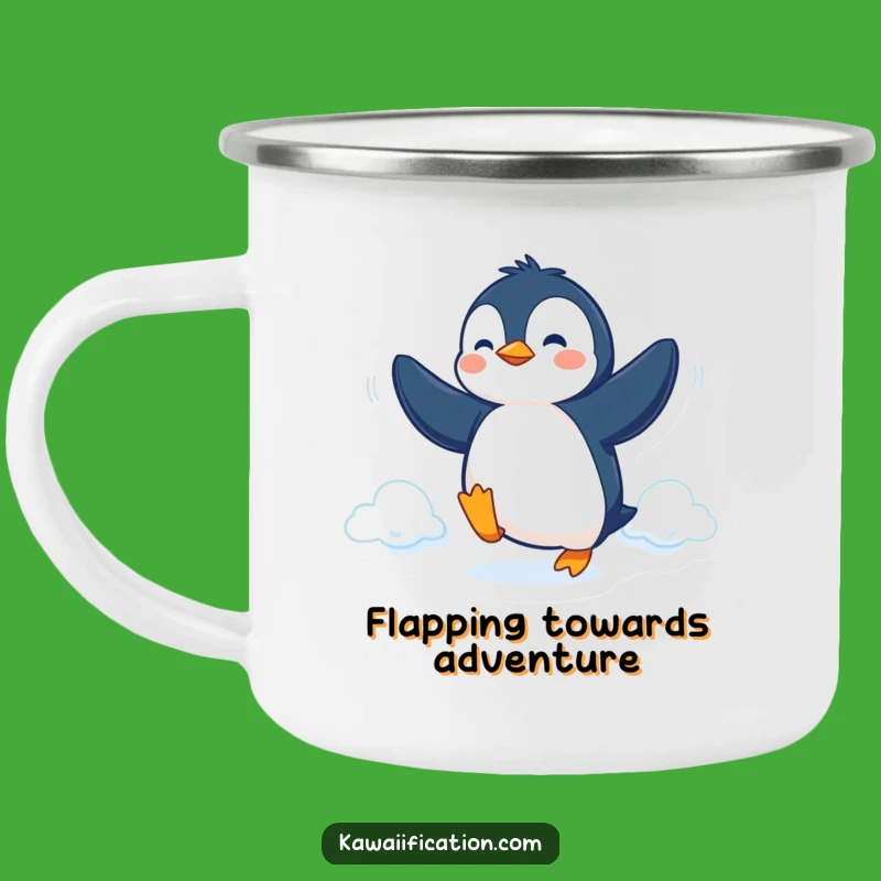 Funny Penguin Fly Camping Mug: Determined Bird Cup for a Hilarious Gift
