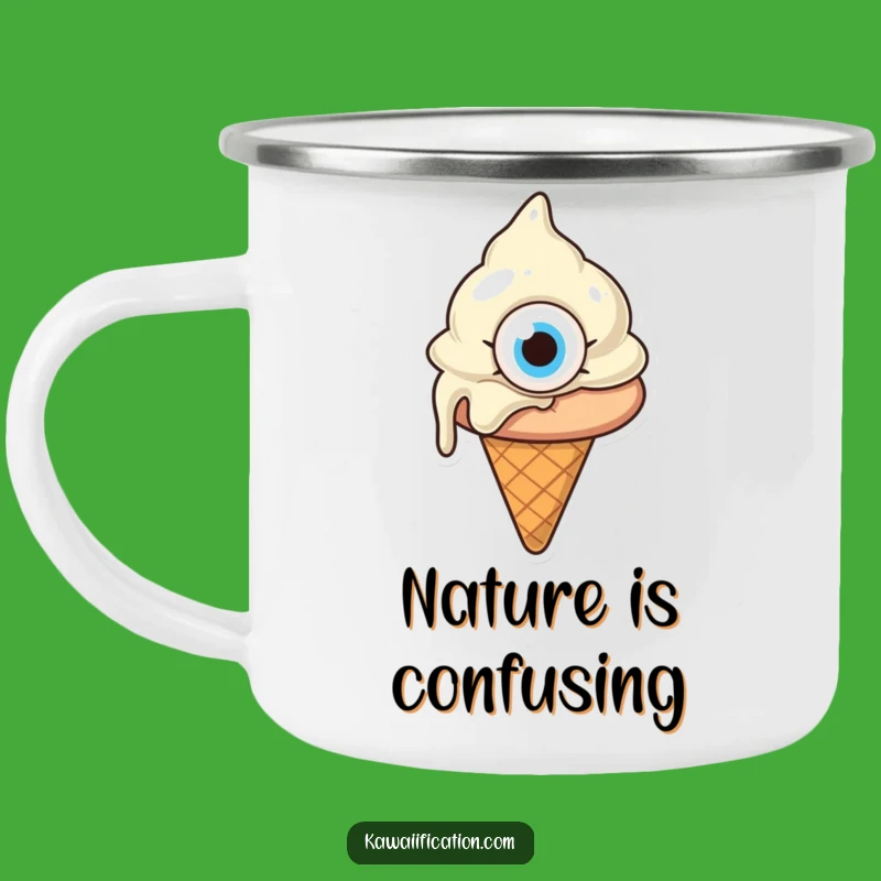 Funny Confused Melting Ice Cream Camping Mug - Outdoor Whimsy Cartoon Gift!