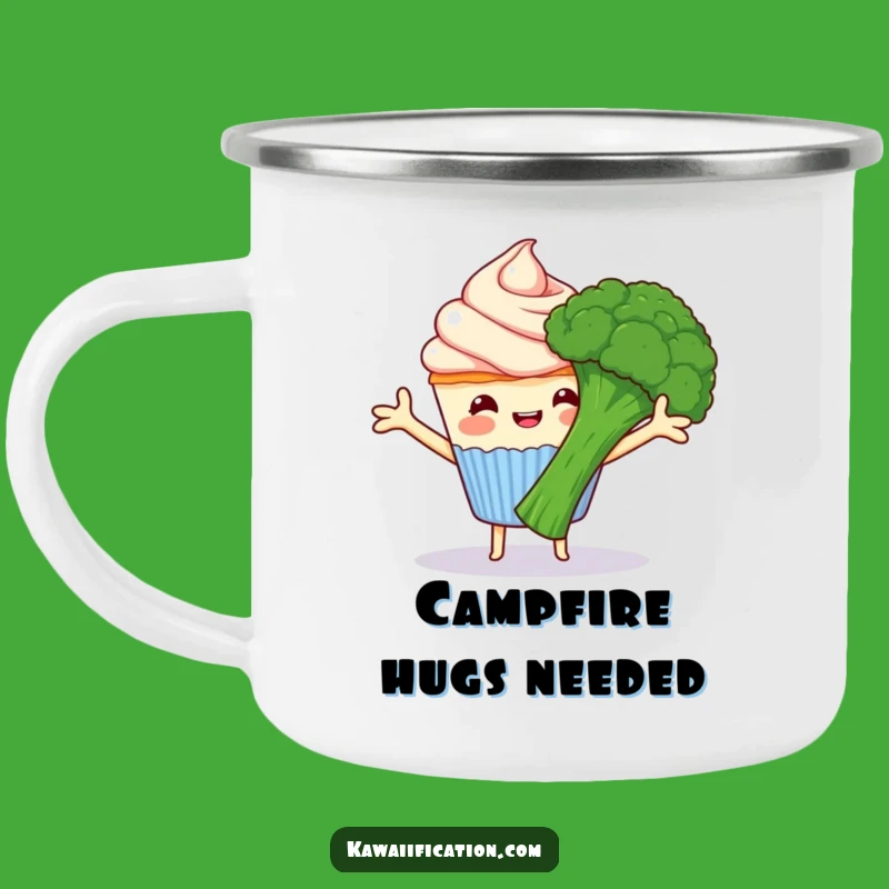 Funny Cupcake Hugs Broccoli Camping Mug - Outdoor Sweetness Cartoon Gift!