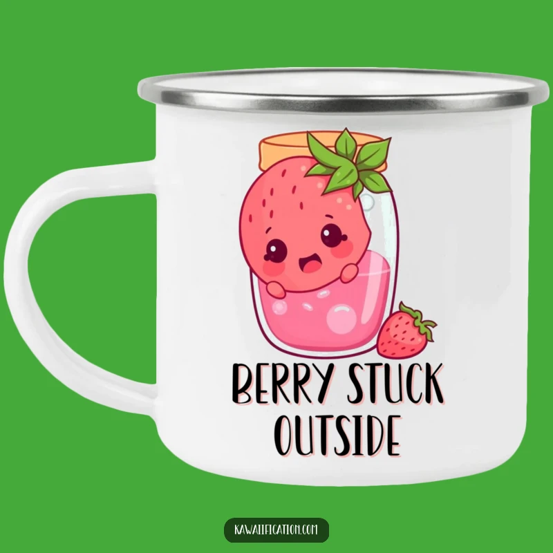 Funny Surprised Strawberry Jam Jar Camping Mug - Outdoor Fruity Cartoon Gift!