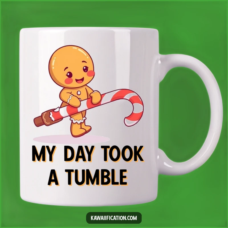 Funny Gingerbread Man Mug: Comical Trip Over Candy Cane, Perfect Funny Gift