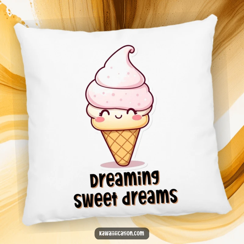 Funny Pillow: A soft pillow with a playful ice cream cone character wearing a hat. Cute and humorous funny gift.