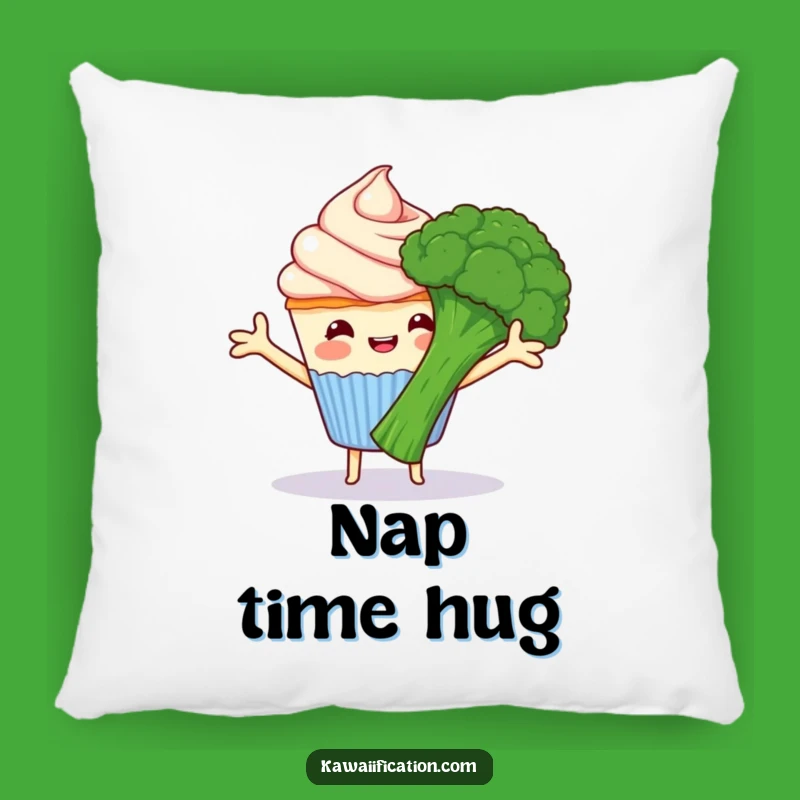 Funny Cupcake Hugs Broccoli Pillow - Cozy Cartoon Comfort Gift!