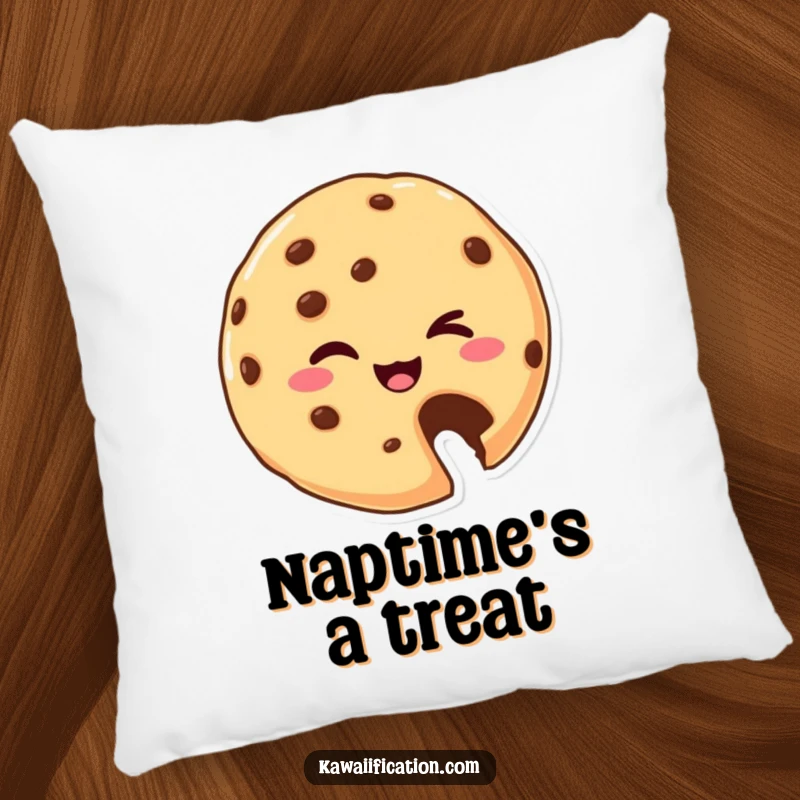 Funny Pillow: A soft pillow featuring a cookie character with a bite missing, giving a charming wink. A cute and funny gift.