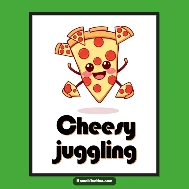 Funny Smiling Pizza Digital Art - Juggling Joy, Perfect Humorous Gift Print