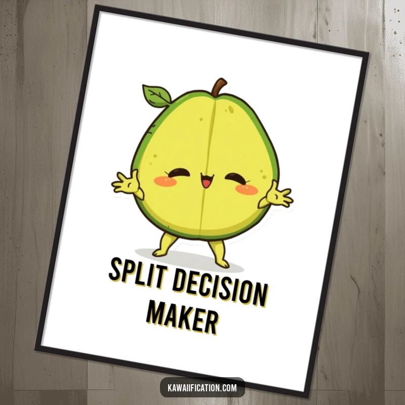 Funny Digital Art Print of a confident avocado in a dramatic split, offering instant humorous decor.