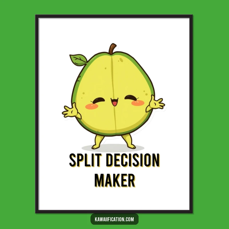 Funny Avocado Split Digital Print: Confident Fruit Wall Art for a Hilarious Gift