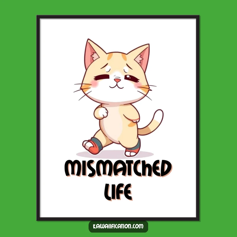 Funny Cat Mismatched Socks Digital Print: Instant Cat Chaos