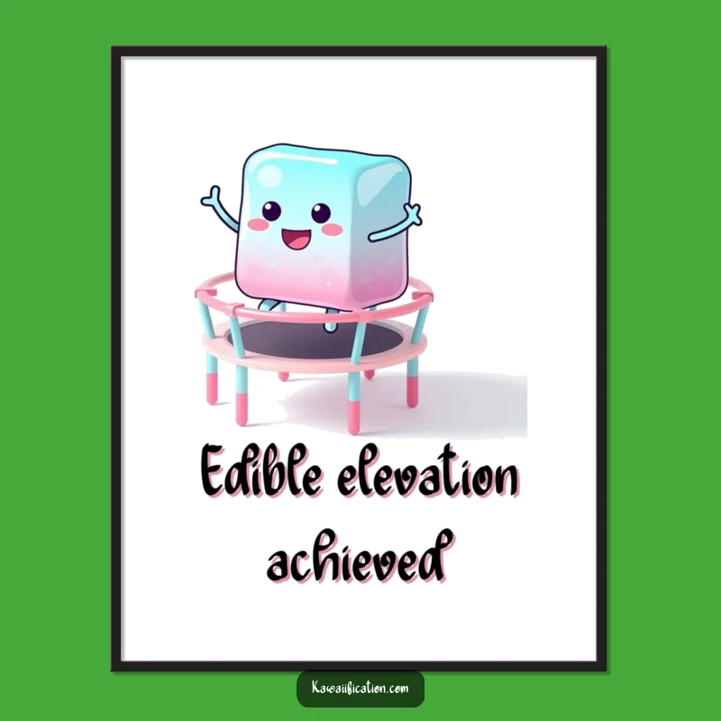 Funny Jelly Cube Candy Trampoline Digital Art Print A Hilarious Sweet Wall Decor Piece