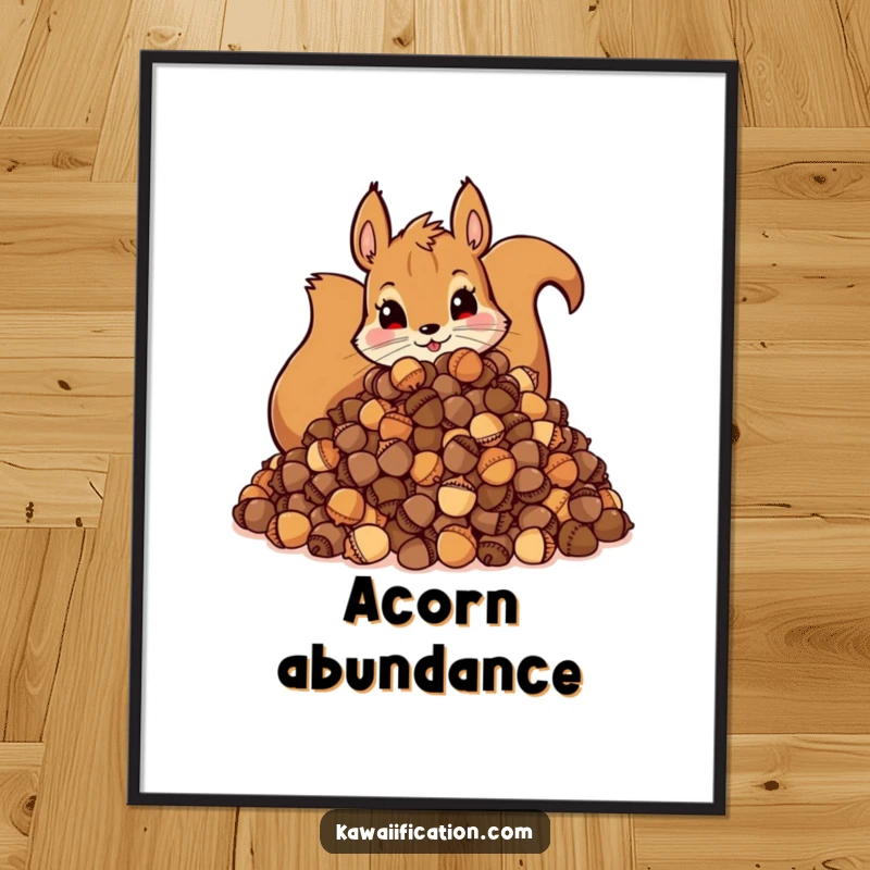 Funny Digital Art: High-resolution artwork of a mischievous squirrel with a huge pile of acorns, for charming displays.