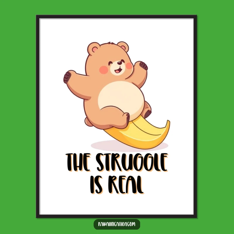 Funny Bear Banana Slip Digital Art: Instant Hilarious Decor for a Comical Space