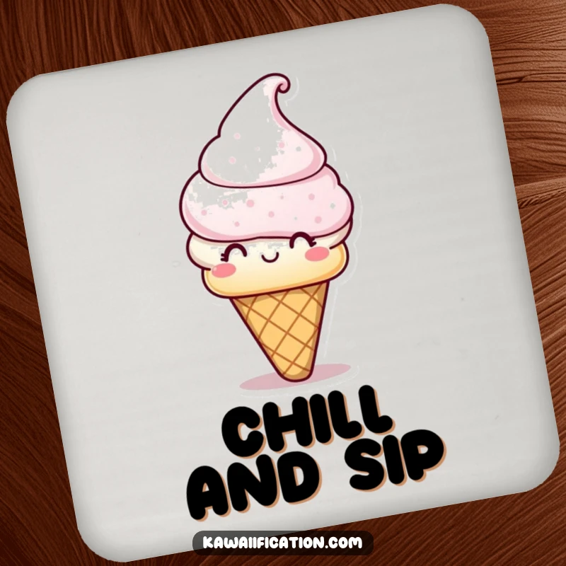 Funny Coasters: A set featuring a playful ice cream cone character with a hat. Humorous and practical funny gift.