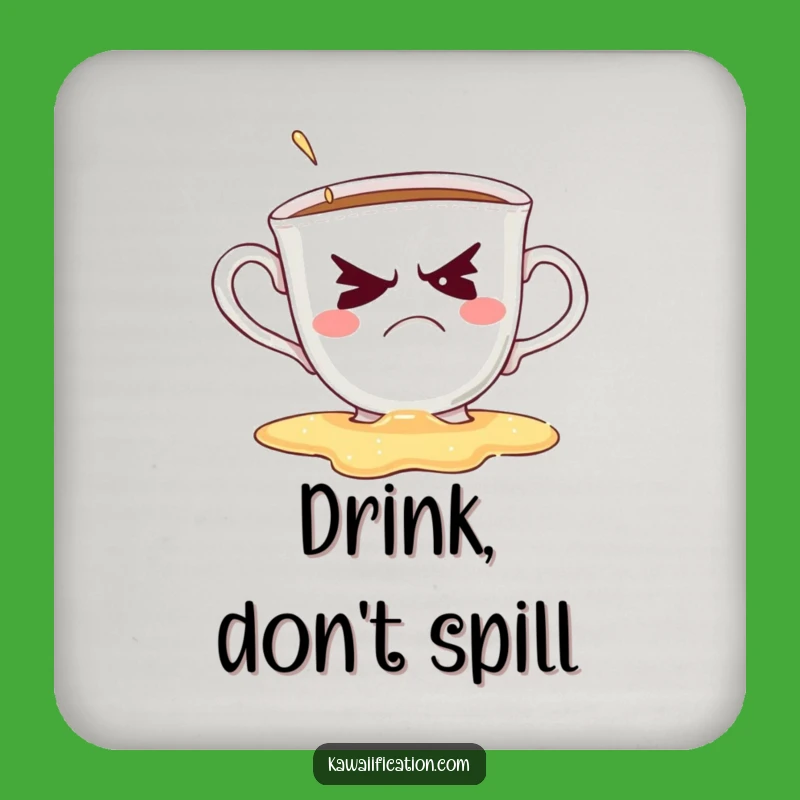 Funny Grumpy Teacup Coaster: Hilarious Coffee Spill Drink Accessory Gift