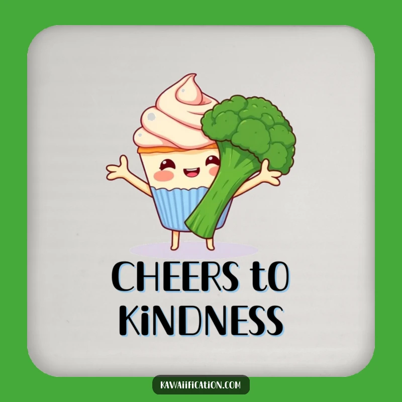Funny Cupcake Hugs Broccoli Coaster - Protect Surfaces with Humor Gift!