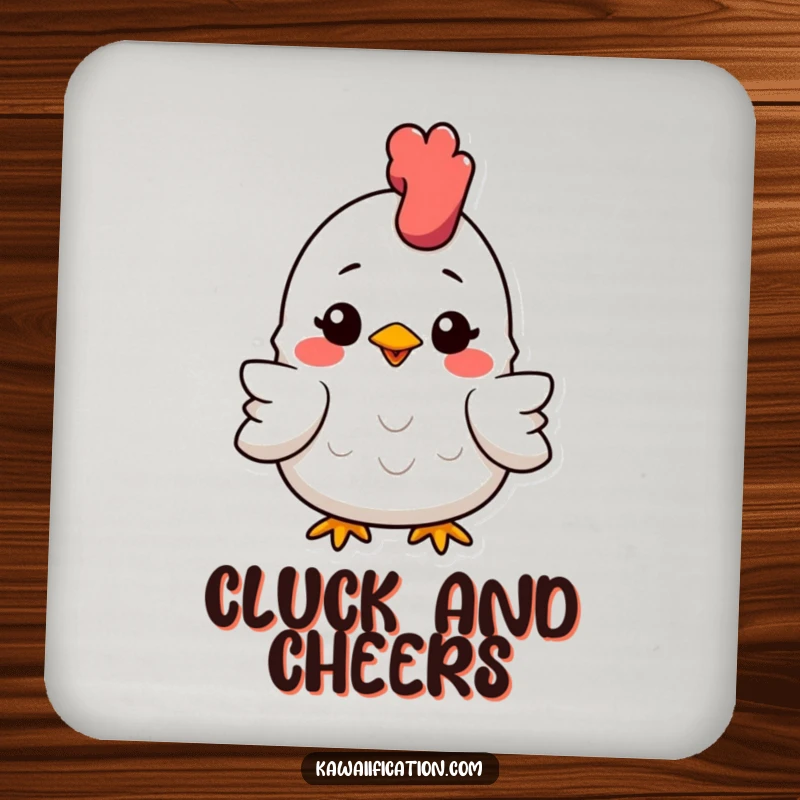 Funny Drink Coaster featuring a squashed rubber chicken with a wide smile, adding a humorous and playful touch to drink protection.