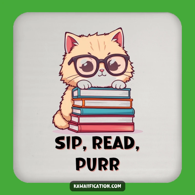 Funny Cat Glasses Coaster - Book Protection Humor, Great Funny Gift