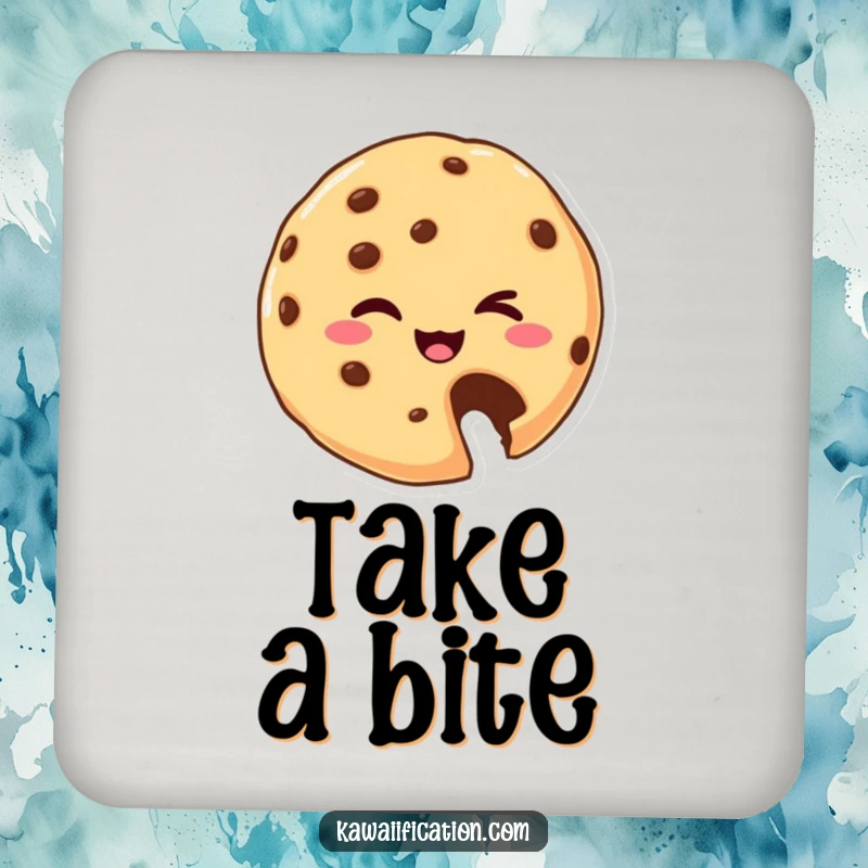 Funny Coasters: A set of coasters featuring a cookie character with a bite missing, winking. Humorous and practical funny gift.