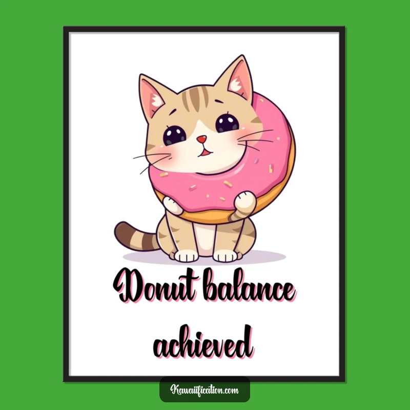 Funny Cat Art Print - Wobbly Donut Balance, Perfect Funny Gift Decor