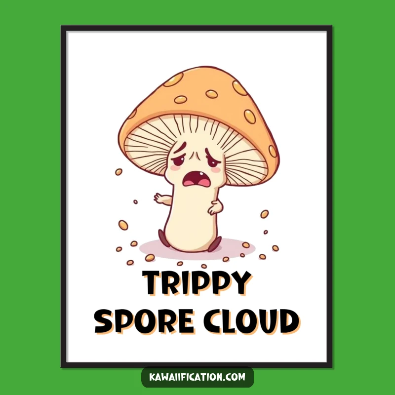 Funny Mushroom Art Print - Tripping Spores Scene, Perfect Funny Gift Decor