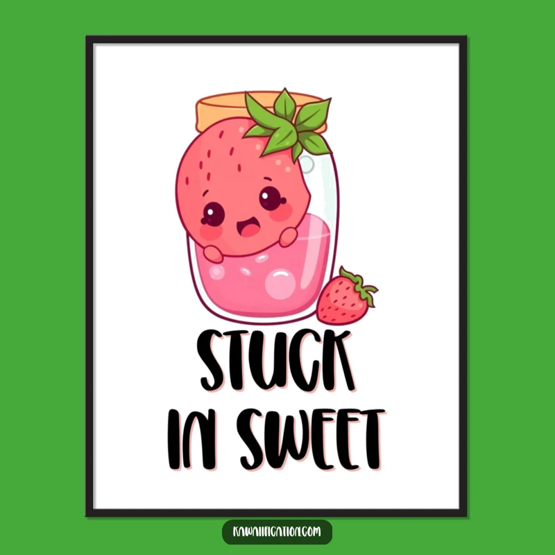 Funny Surprised Strawberry Jam Jar Poster - Fruity Cartoon Wall Art Gift!
