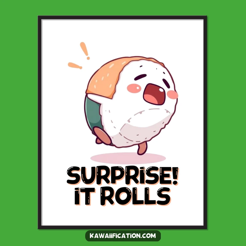 Funny Sushi Backflip Poster: Comical Wall Art for a Japanese Food Lover's Home