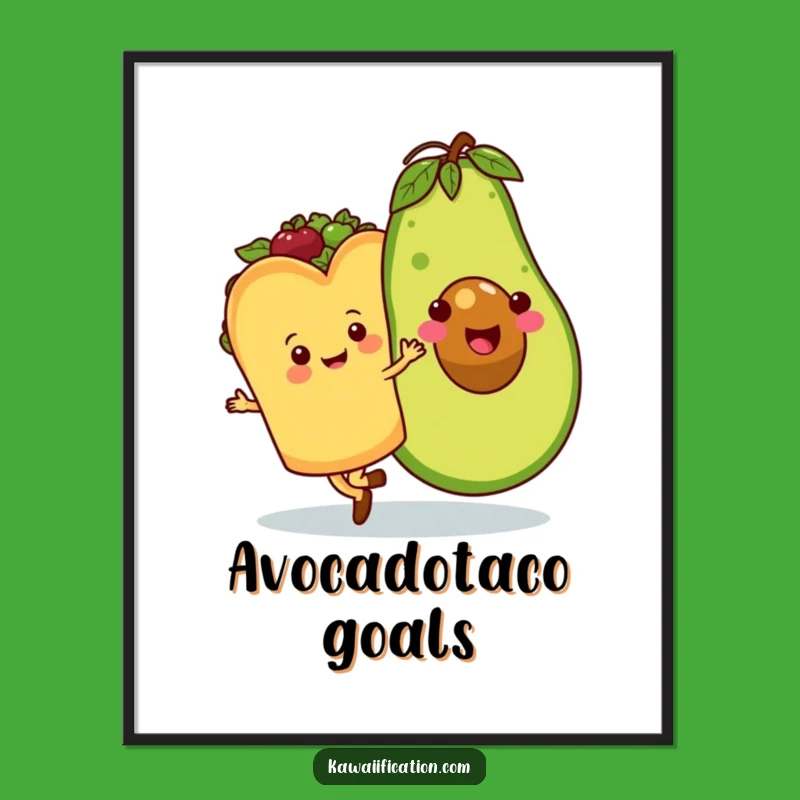 Funny Taco and Avocado Waltz Poster: Vibrant Wall Art for a Hilarious Foodie Home