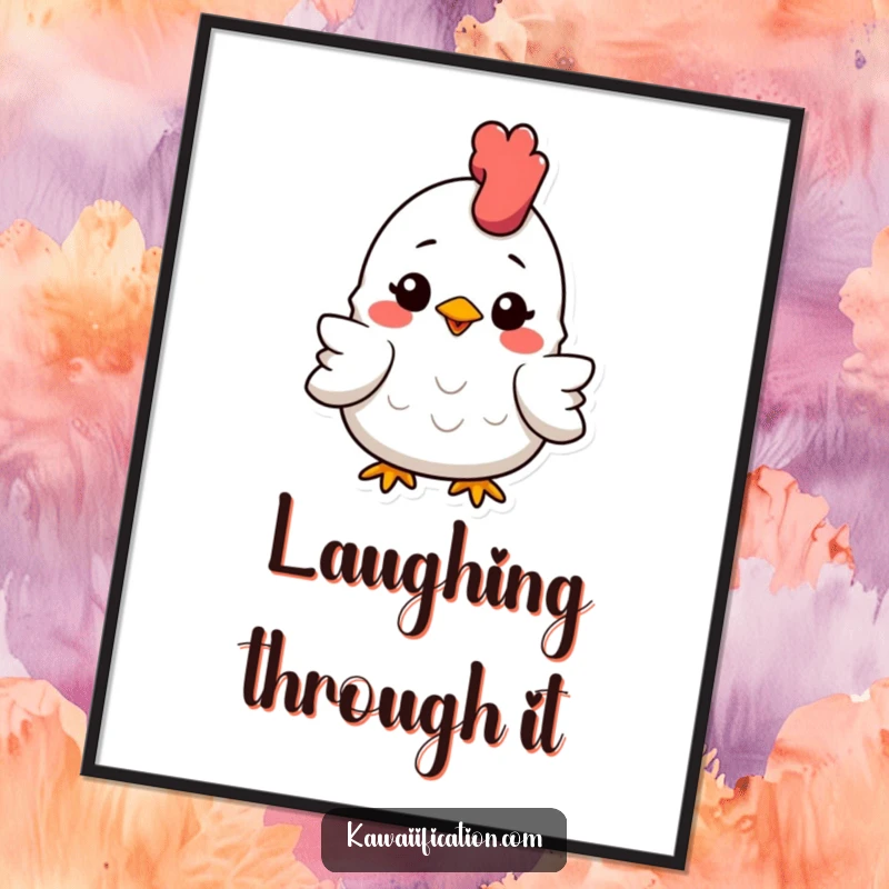 Funny Poster art of a rubber chicken, flattened but smiling broadly, bringing a sense of playful and absurd humor to the viewer.