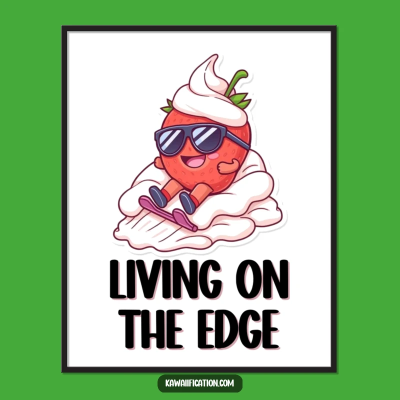 Funny Strawberry Sloth Poster: Whimsical Summer Art, Perfect Humorous Decor Gift