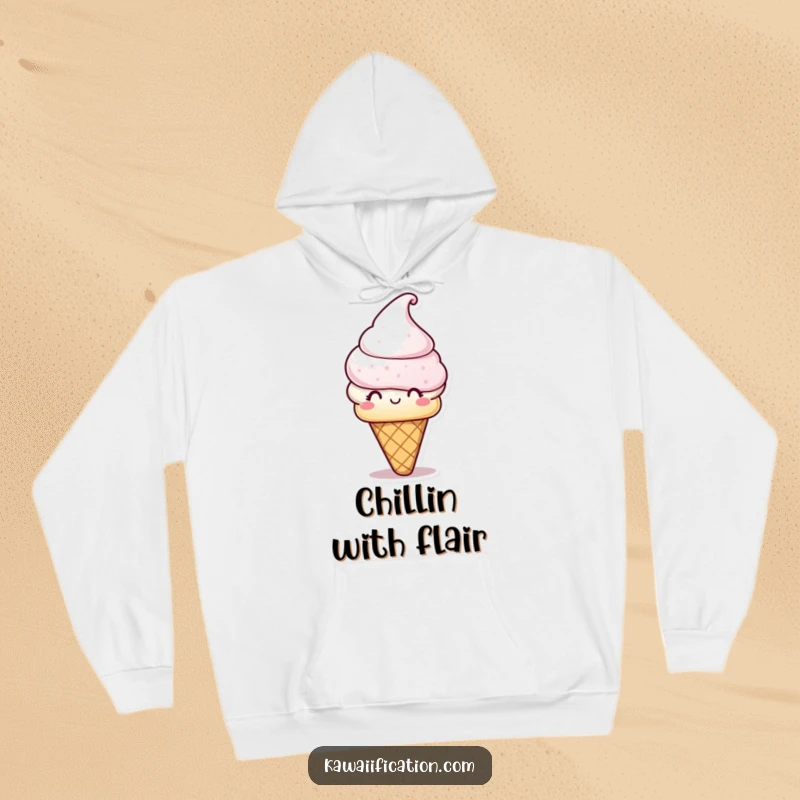 Funny Hoodie: A cozy hoodie with a playful ice cream cone character wearing a hat. Comfortable and funny gift.