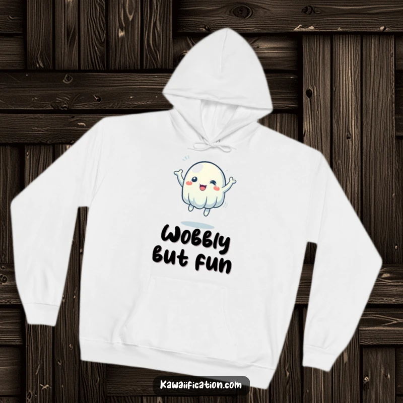 Funny Hoodie: A cozy, wobbly jelly character captured in a moment of vigorous bouncing, radiating playful energy. A great funny gift.