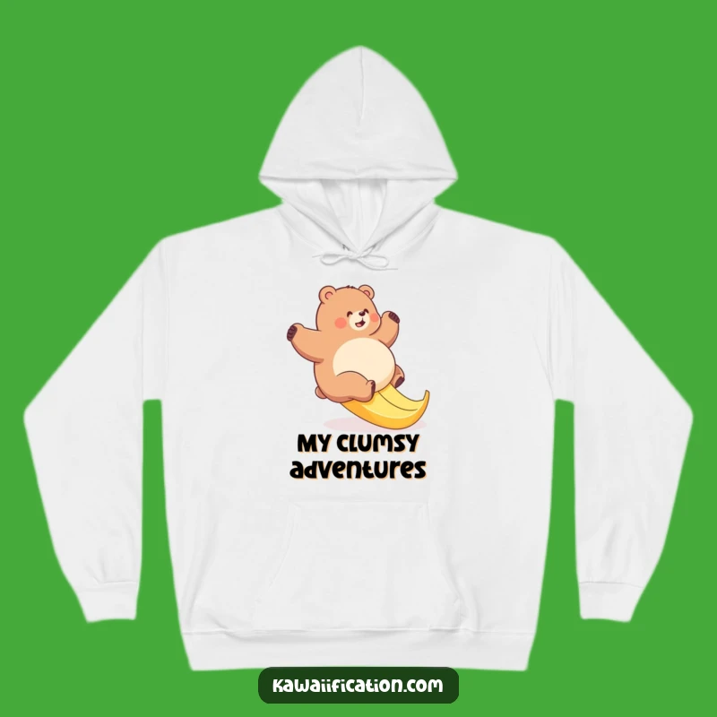 Cozy Funny Bear Banana Slip Hoodie: Stay Warm with this Hilarious Clumsy Bear Design
