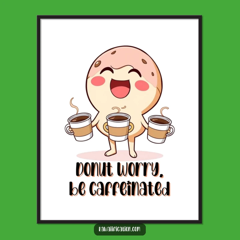 Free Printable Wall Art: Funny Juggling Donut - Coffee Cups, Downloadable Decor