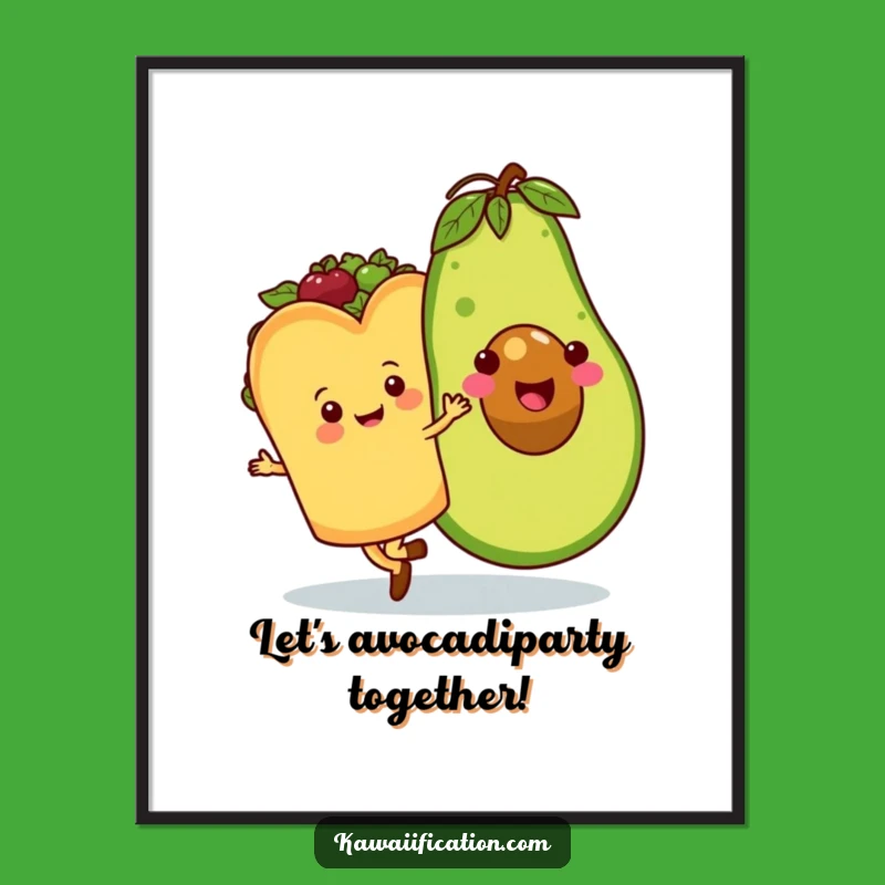 Free Printable Wall Art: Funny Taco & Avocado Waltzing - Humorous Downloadable Decor Gift