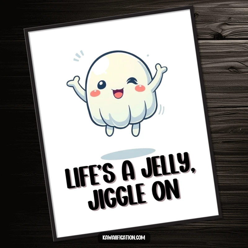 Funny Free Printable Wall Art of a wobbly jelly character bouncing with immense, contagious energy, adding fun to any space.