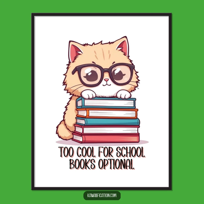 Funny Free Printable Cat Art: Book Balancing Nerd Downloadable Gift for Study Nooks