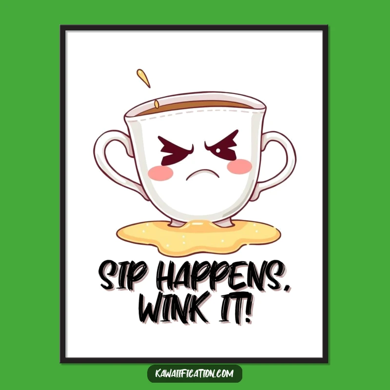 Funny Free Printable Teacup Art: Grumpy Wink Fail, Quirky Downloadable Home Decor