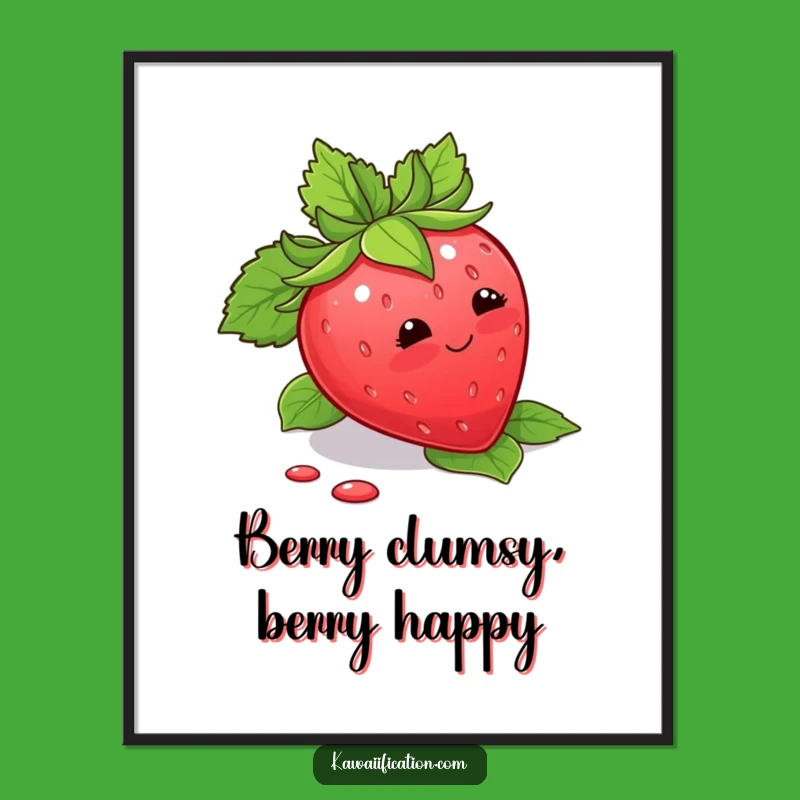 Funny Free Printable Wall Art: Blushing Strawberry - Cute Downloadable Decor