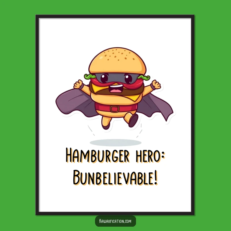 Funny Free Printable Wall Art: Hamburger Superhero Landing Decor, Humorous Downloadable
