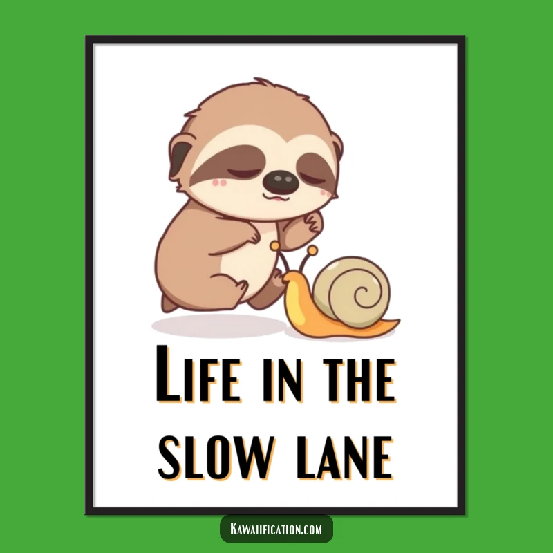 Funny Free Printable Wall Art: Sloth Snail Race Laughs Downloadable Poster
