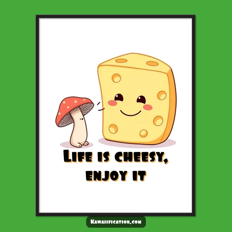 Funny Free Printable Wall Art: Mushroom Winks at Cheese, Humorous Decor Gift