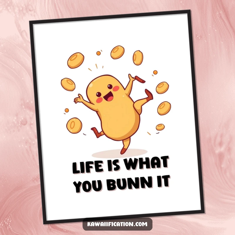 Funny Free Printable Wall Art: A hot dog character performing a dramatic cartwheel while juggling buns, a lively and humorous piece.