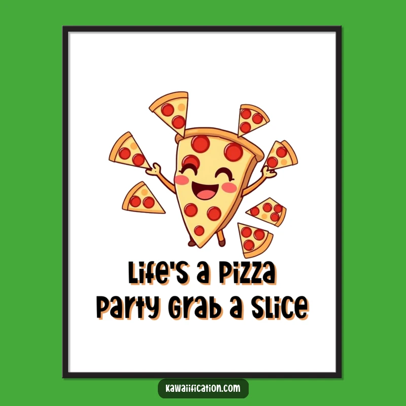 Free Printable Wall Art: Juggling Pizza Delight - Funny Downloadable Decor for Foodies