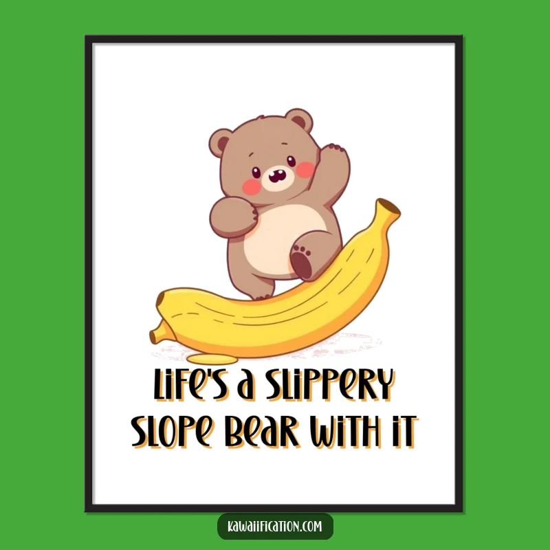 Free Printable Wall Art: Comical Bear's Banana Fumble - Funny Downloadable Decor