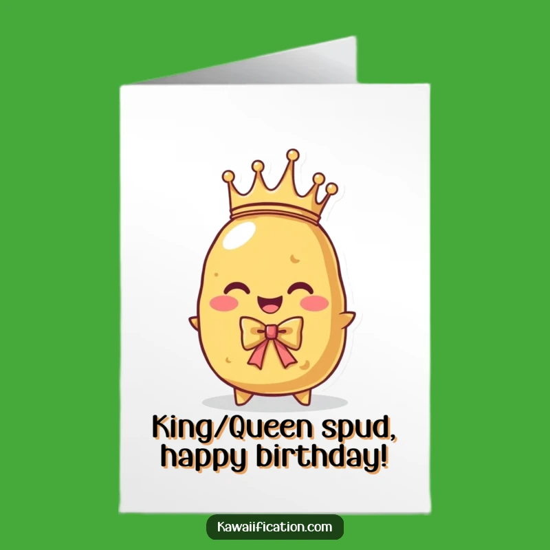 Free Printable Birthday Card: Regal Potato Funny Downloadable Greeting for a Royal Celebration