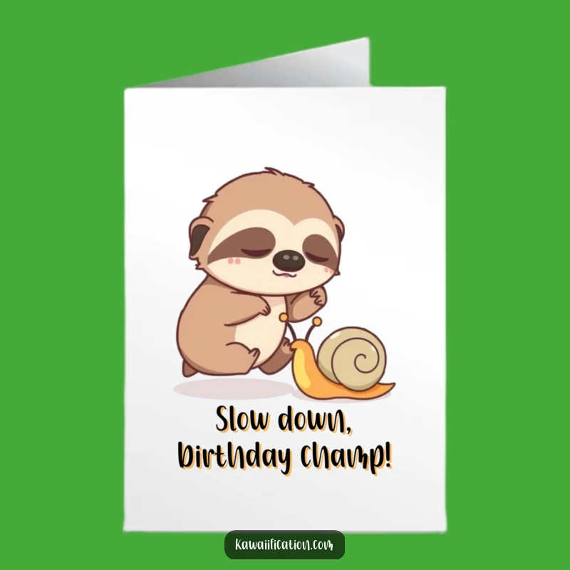 Free Printable Funny Birthday Card: Sleepy Sloth vs Snail Race Downloadable Gift