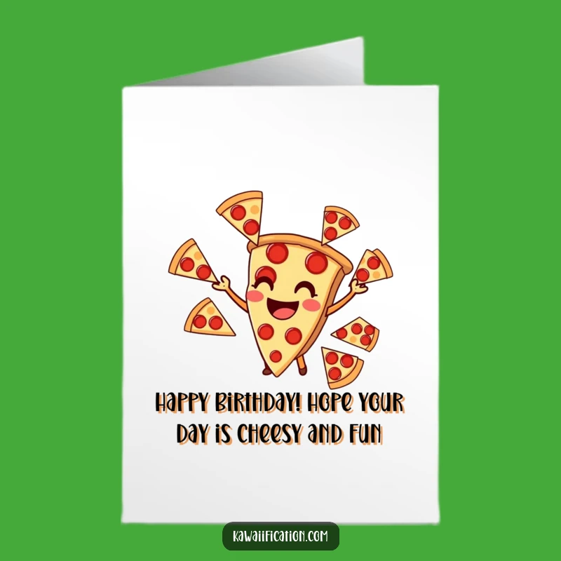 Free Printable Funny Pizza Birthday Card: Pepperoni Juggler - Hilarious Downloadable Gift